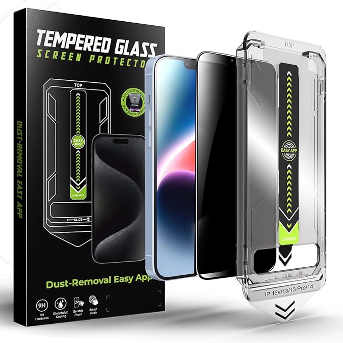 2 Pack Matte Privacy Screen Protector for iPhone 16e/iPhone 13/iPhone 13 Pro/iPhone 14, Anti-Glare Display Filter, 9H Tempered Glass, Full Coverage, Anti-Fingerprint, Auto Dust-Elimination, No Bubble, Easy Installation