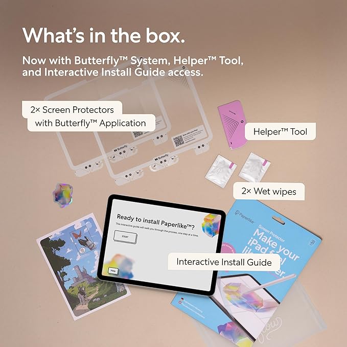 Paperlike 3 Screen Protector (2x) for iPad 10.2” (7th-9th Gen 2019-2021) – True Paper-Feel, Bubble-Free Install (Butterfly), Protects Pencil Tip