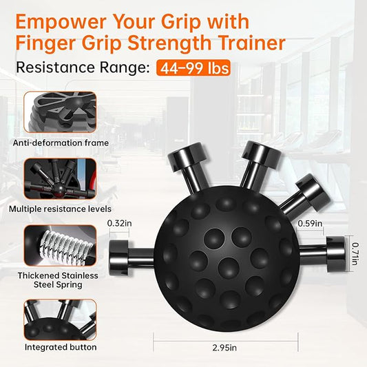 Finger Grip Strength Trainer Kit (4 Pack) with Forearm Strengthener Ball & Finger Extension Exerciser, Hand Grippers Balls for Improve Control and Coordination for Climbing Guitar Workout