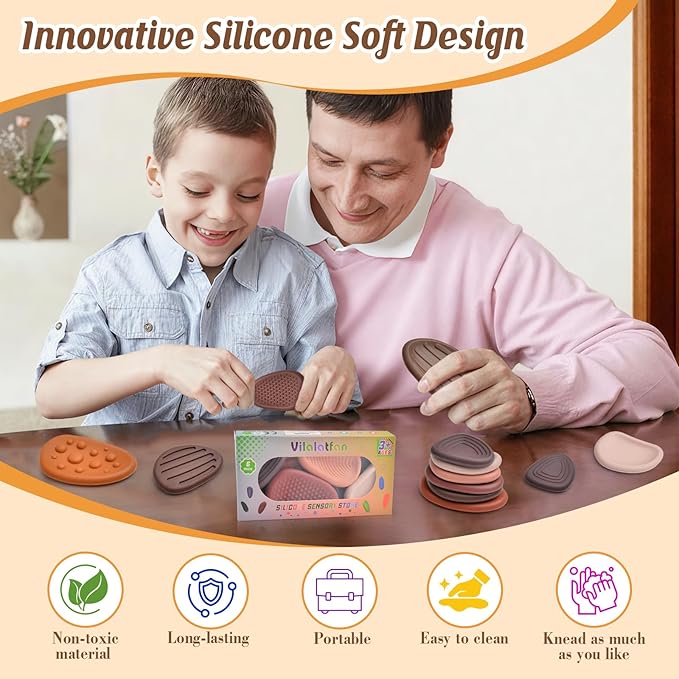 Fidget Toys Sensory Stones for Kids and Adults,6 PCS Texture Worry Stone for Anxiety Autism Teen Calm Down & ADHD Stress Relief,Quiet Fidgets for Classroom Small Prizes Gifts for Travel Toy