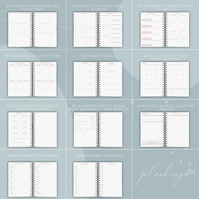 PLANBERRY Weekly Planner Premium – Undated Life Organizer & Budget Planner – Time Management, Goal Setting, To-Do List, Work-Life Balance & Habit Tracker – 6.9″ x 8.5″ (Ocean Depths)