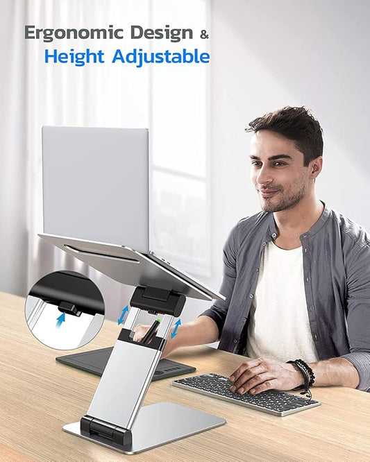 Nulaxy Laptop Stand, Ergonomic Sit to Stand Laptop Holder Convertor, Adjustable Height from 2.1" to 13.8", Supports up to 22lbs, Compatible with MacBook, All Laptops Tablets 11-17" - Silver