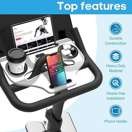 Desk Attachment Compatible with Peloton Bike (NOT Bike+) Tray Holder for Phone, Cup, Tablet, Ergonomic Platform Tray Accessories for Peloton Spin Bikes Transparent Acrylic Material