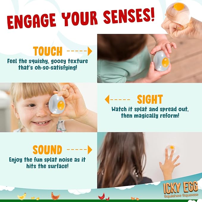 Funky Egg Splat Ball Squishy Toys | 4 Pack | Stress Relief Eggs Yolk Balls Squishies Fun Toy for Children | Anxiety Reducer Sensory Play | Tension Relief for Adults Autism & ADHD by Namre