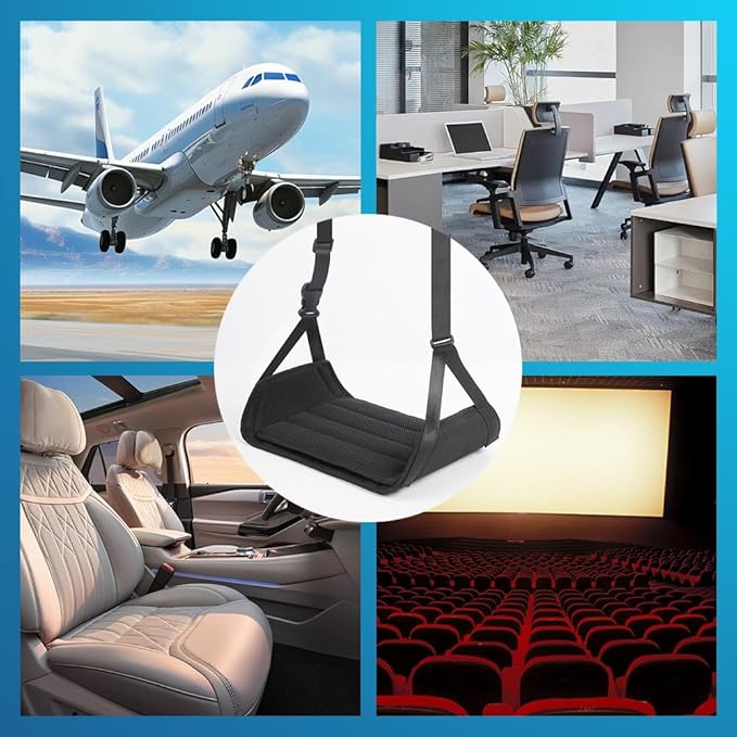 Foot Hammock for Plane Travel, Upgraded Wide Airplane Foot Hammock with Detachable Hardboard, Portable Footrest for Air Travel Essentials Long Flights Flying, Adjustable Foot Rest Leg Hammock