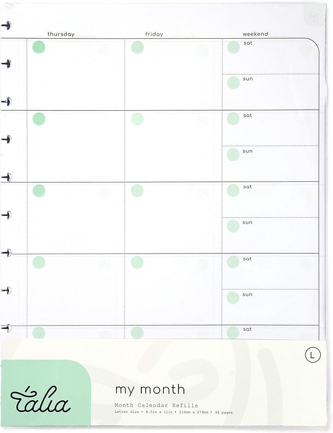 Talia Discbound Notebook Refills (Monthly Undated Layout, Letter (8.5in x 11in))