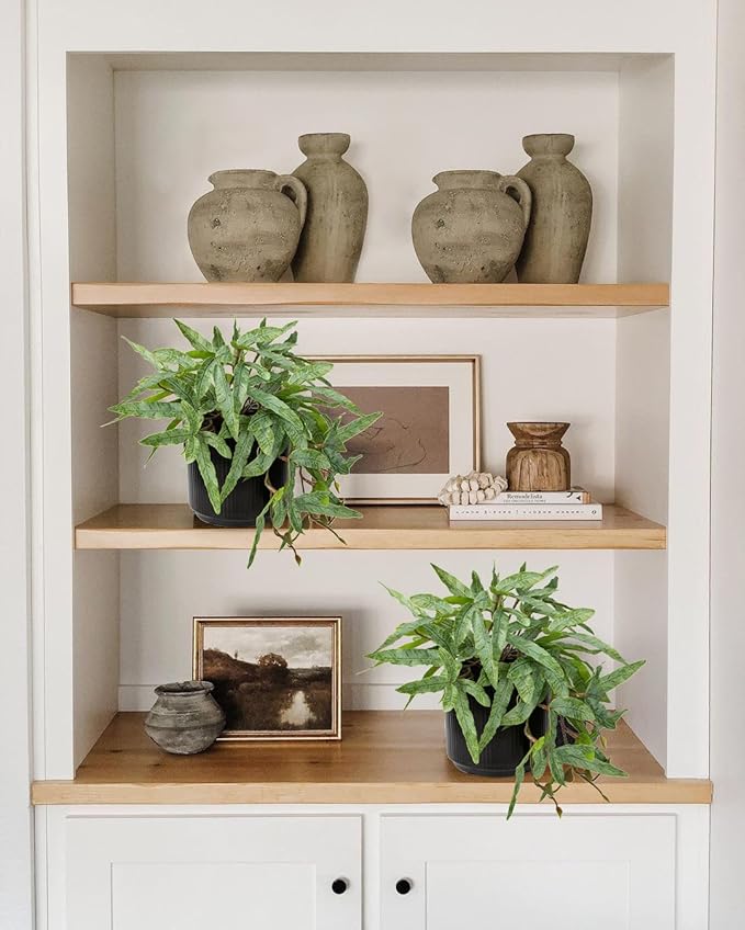 Briful Faux Plants Indoor 9'' Artificial Potted House Plant with Black Ceramic Pot Fake Pteris Cretica Fern Plant for Home Office Room Desk Shelf Decor Indoor