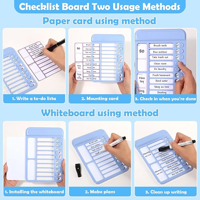 2Pcs Chore Chart for Kids to Do List Checklist Board Detachable Message Slider Schedule Planning Boards with 30Pcs Blank Checklist 4Pcs Cardstock for Habit Tracker or Daily and Weekly Planner