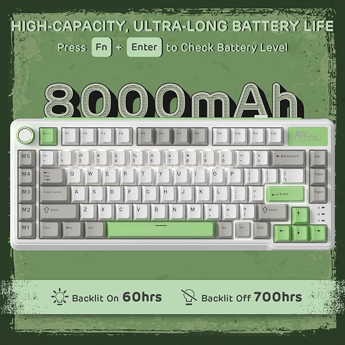 RK ROYAL KLUDGE L75 Gasket Mount Mechanical Keyboard w/Knob/Macro Keys & Touchable Nameplate, Tri-Mode 75% TKL Wireless Keyboard BT/2.4G/USB-C, Hot Swappable, Pro Software, Massive 8000mAh Battery