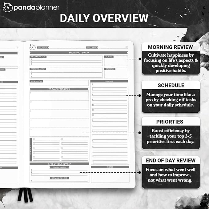 Panda Planner Pro 2025-2026 – 6 Month Large 8.5x11 Undated Academic & Productivity Planner – Weekly, Monthly & Daily Agenda, Calendar Organizer, Work Planner, and Personal Development Tool – Large, Black