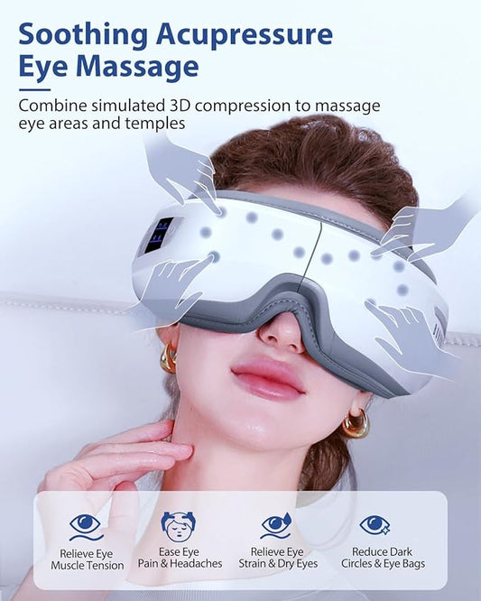 Eye Massager with Heat & Bluetooth Music, Birthday Gifts for Dad Mom Men Women, Heated Eye Mask for Migraines Relief, Reduce Strain, Headache Relief and Improve Sleep, Eye Care Device