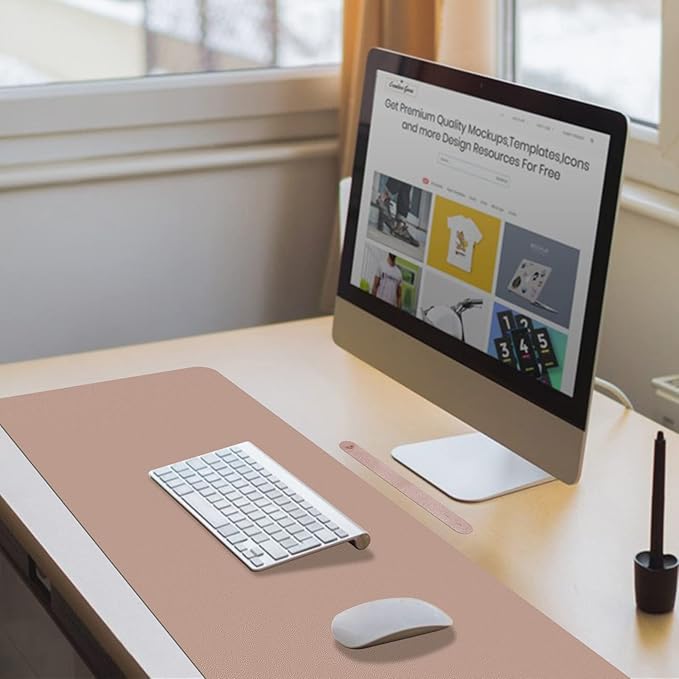 Boutilon Leather Desk Pad Protector,Non-Slip Mouse Pad,Laptop Desk Pad,Office Mouse Mat,Waterproof Leather Desk Blotter,Desk Writing Pad for Office and Home (M-Champagne,30"x14")