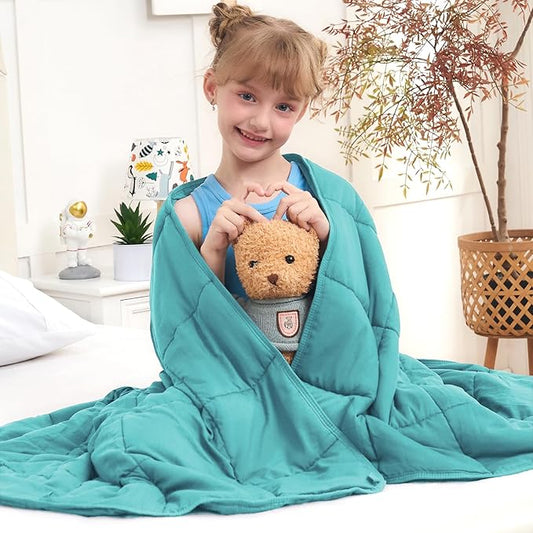 Weighted Blanket Kids (10lbs, 40"x60" Throw Size) - Cooling and Soft Heavy Blanket for 80-120lbs with Premium Glass Beads - Breathable Thick Blankets for All-Season Sleeping Comfort - Teal