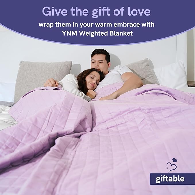 YnM Exclusive Weighted Blanket, Soothing Organic Long Stapled Cotton, Smallest Compartments, Bed Blanket for One Person of 140lbs, Ideal for Twin/Full Bed (48x72 Inches, 15 Pounds, Lavender)