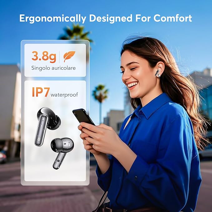 Wireless Earbuds ANC&ENC Bluetooth 5.4 Earphones in Ear Transparency Mode Ear Buds with Dual Noise Cancelling Mic, Deep Bass Stereo Sound, 36H Playtime LED Display Wireless Headphones IP7 Waterproof