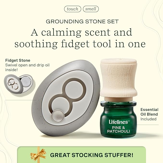 Lifelines Scent-Infused Grounding Stone & Oil Blend Gift Set - Fidgets for Tweens, Teens & Adults with Essential Oil Blend - Stocking Stuffers, White Elephant & Holiday Gifts for Christmas