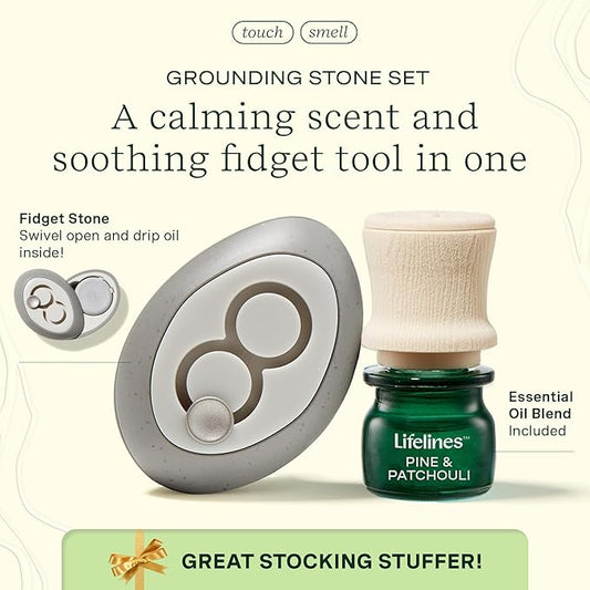 Lifelines Scent-Infused Grounding Stone & Oil Blend Gift Set - Fidgets for Tweens, Teens & Adults with Essential Oil Blend - Stocking Stuffers, White Elephant & Holiday Gifts for Christmas