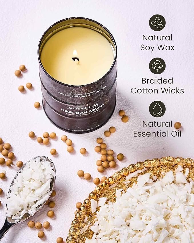 M&SENSE Pine Oak Moss Scented Candles Natural Non Toxic, Aromatherapy Candle for Stress Relief Meditation Relaxing, Housewarming Gifts for Women Men, 11.3oz 70 Hour Long Burning