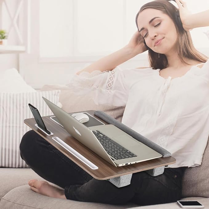 Laptop Desk, 2-in-1 Lap Desk, 17 inch Laptop Desk with Cushion, with Mouse pad Comes with Phone iPad Slot, Drawer, Foldable Bed Desk, Sofa Tray Reading Table
