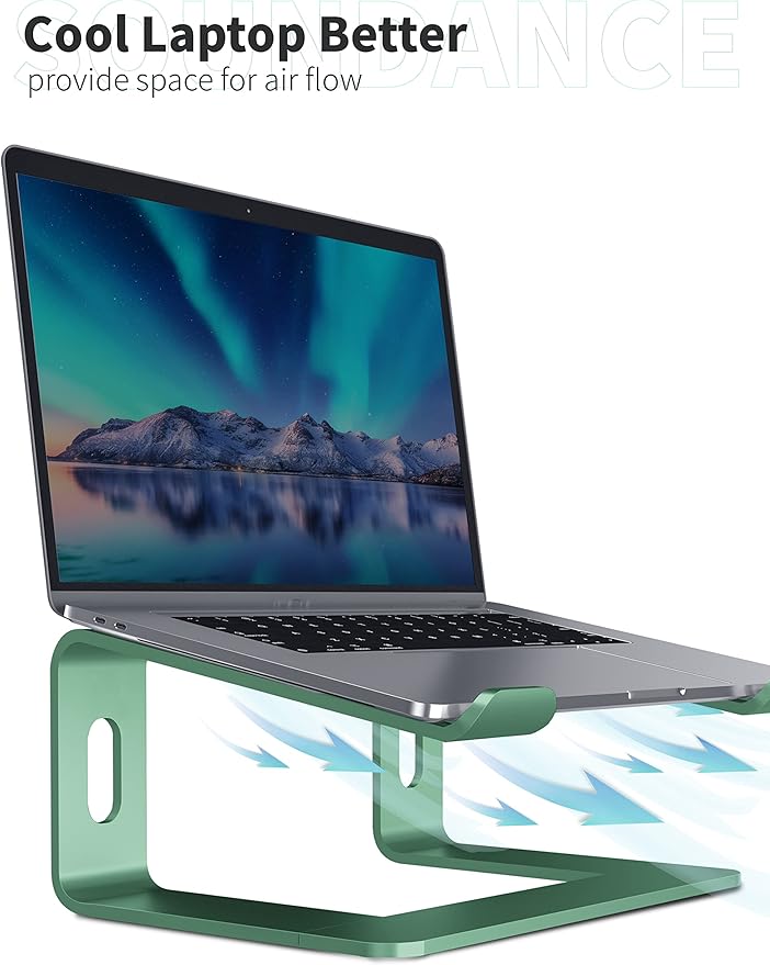 SOUNDANCE Laptop Stand, Aluminum Computer Riser, Ergonomic Laptops Elevator for Desk, Metal Holder Compatible with 10 to 15.6 Inches Notebook Computer, Green