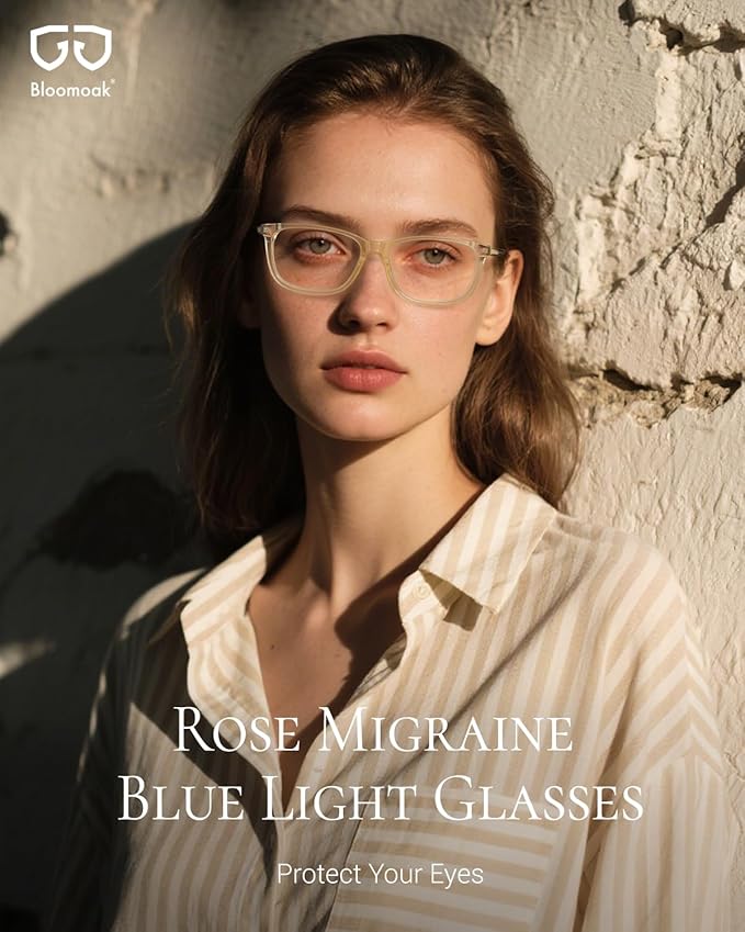 Bloomoak Rose Migraine Glasses, FL- Flex Light Sensitivity Relief Glasses for Fluorescent LED Glare,Photophobia, Eye Strain