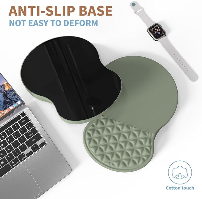 Ergonomic Mouse Pad Wrist Support with Foam Massage Design, Pain Relief Mousepad with Wrist Rest, Non-Slip PU Base, Computer Mouse Pads for Desk, Office & Home - Grass Green