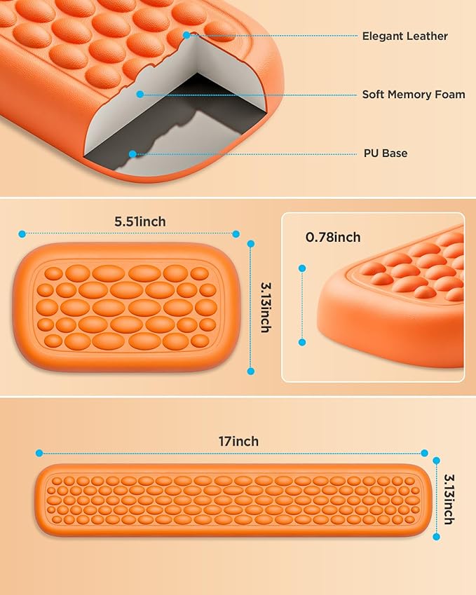 Lekvey Ergonomic Keyboard Wrist Rest, Waterproof PU Leather Wrist Pad with Memory Foam Massage Points, Durable Carpal Tunnel Support for Office/Gaming, Typing Pain Relief, Easy-Clean, Orange