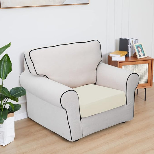 Easy-Going 100% Waterproof Chair Sofa Seat Cushion Slipcovers Couch Cushion Cover Stretch Furniture Protector for Kids, Pets (Chair Cushion, Ivory)