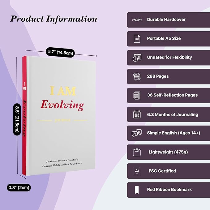 I AM Evolving Journal: Set Goals, Embrace Gratitude, Cultivate Habits, Achieve Inner Peace | Undated Gratitude Journal for Personal Development, Mindfulness, & Daily Reflection. (White)