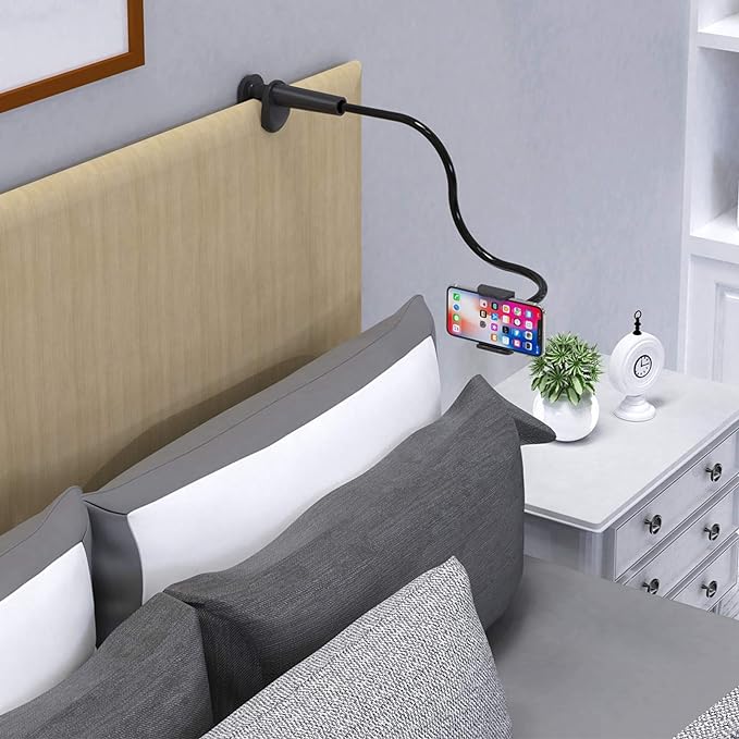 Phone Holder Bed Gooseneck Mount - Flexible Arm 360 Mount Clip Adjustable Bracket Clamp Stand Compatible with Cell Phone 11 Pro XS Max XR X 8 7 6 Plus 5 4, Samsung S10 S9 S8 for Bedroom Desk
