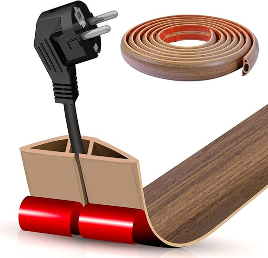Floor Cord Cover Cable Cavity Self Adhesive Cord Hider Floor 10FT Floor Cable Management Power Cord Protector Floor Electric Cord Covers for Offices, Gym, Exhibitions (Misty Brown Wood, 1.18" x 20')