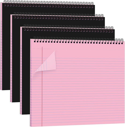 4 Pcs Legal Pads Landscape Notebooks 3 Hole Punched Top Spiral Bound Notebooks 11 x 9. 5 Inch College Ruled Drawing Notepad Tear Line for Removal 50 Sheet Office Steno Book(Pink)