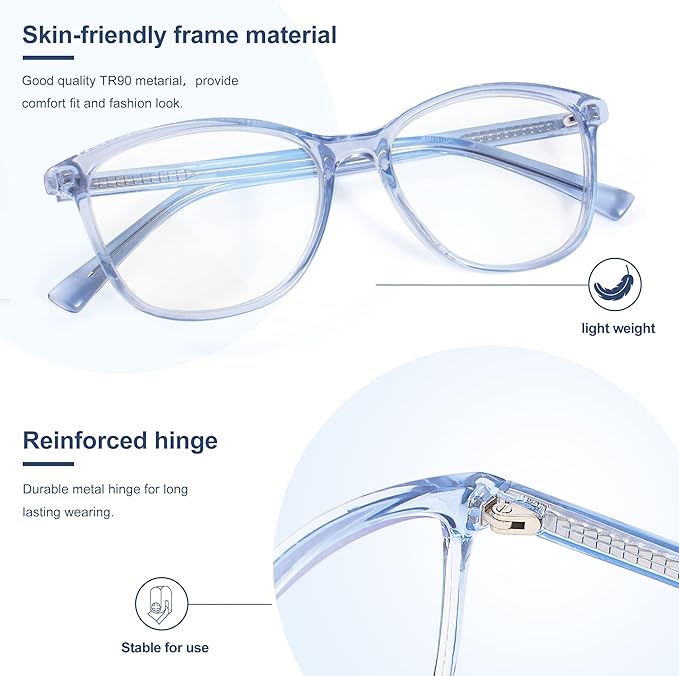 Madison Avenue Blue Light Blocking Glasses Anti Eyestrain UV Glare Blue Light Glasses for Women TV Phone Computer Gaming Eyeglasses (Clear Blue)