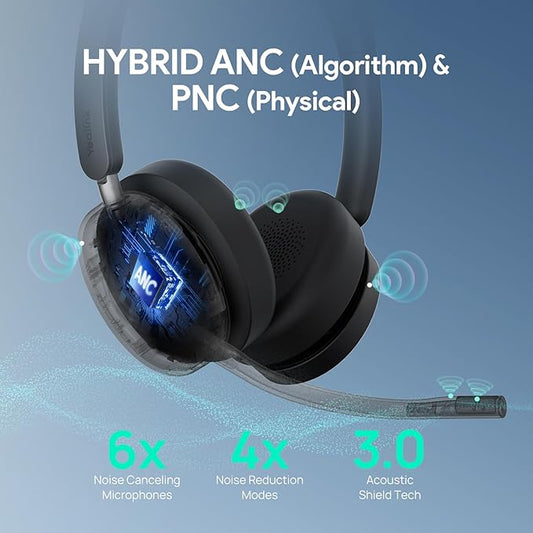 Yealink WH68 ANC DECT&Bluetooth Wireless Headset,606ft Long Rang 96% Active Noise Cancellation StereoTeams Headphones with 6X Noise Cancelling Mic,32H Call,Work Dual Ear Headsets (PC,CellPhone,Laptop)