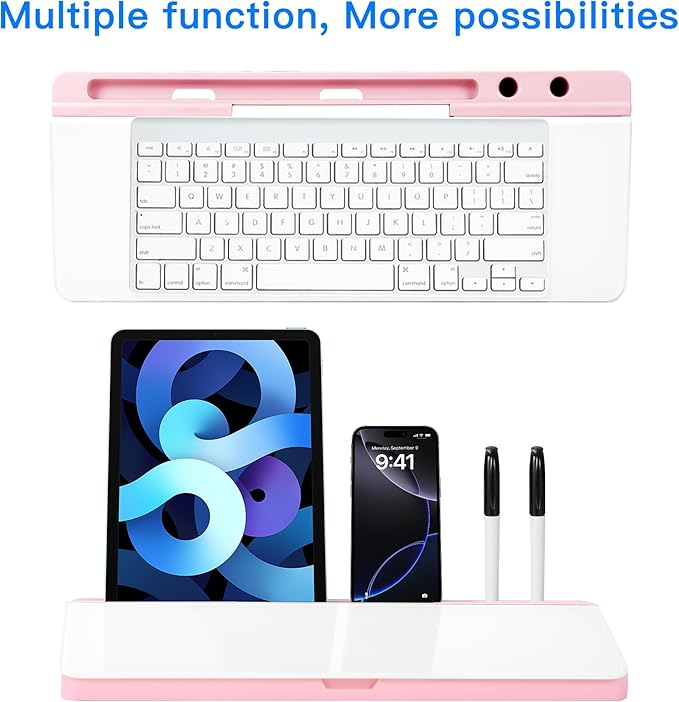 KVY Pink Desk Whiteboard with Storage,Desktop Glass Dry Erase White Board Organizers Supplies with Accessories for Women.Office, Home, School Essentials
