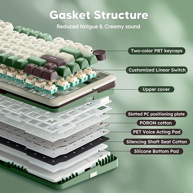 Redragon K681 Pro Wireless Mechanical Keyboard, Gasket Mounted RGB Gaming Keyboard with Volume Knob, MDA-Profile, Pre-Lubed Linear Switches, 81 Keys 75％ Tri-Mode Hot Swappable for PC/Xbox/PS (Matcha)