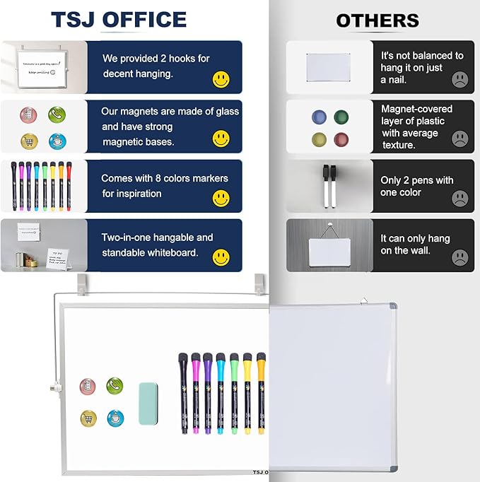 TSJ OFFICE Dry Erase White-Board - 12 X 16 Inches Portable Small Magnetic White Board with Hooks for Wall, Mini Desktop Whiteboard 360 Degrees Revolving Double Sided Stand for Office, Home, School