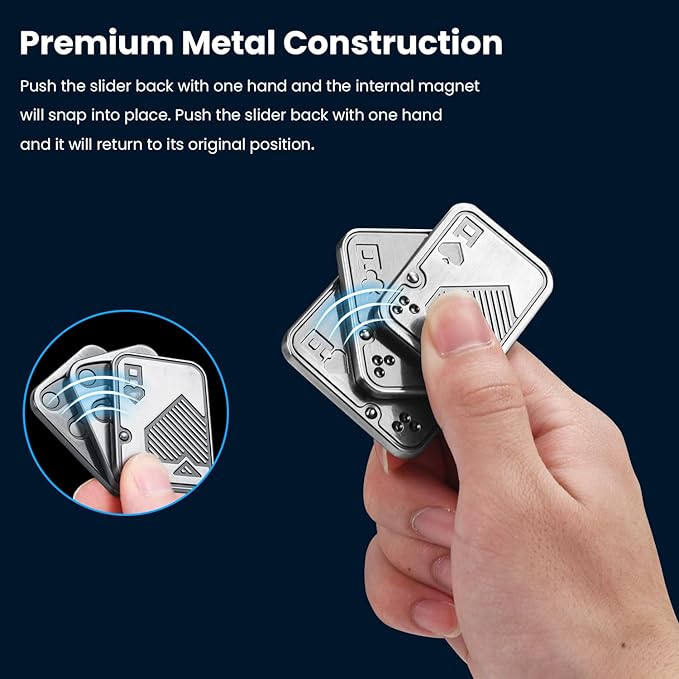 Metal Fidget Slider for Adults, Triple A Poker Magnetic Cool Fidget Toys Fidget Slider, Haptic Coin Fidget Pad Push Card, EDC Desk Office Toy, Stress Relief Gift for Men Boyfriend Father