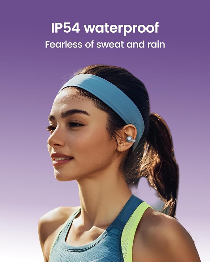 StarClip Open-Ear Wireless Bluetooth Headphones, Clip-On Earbuds, 4D Panoramic Sound, Clear Calls, Lightweight, Secure Fit, IP54 Water-Resistant Ear Grips for Workout and Daily Use, Silver