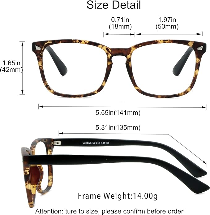 YEIN Bifocal Reading Glasses with Blue Light Blocking Lenses, Bifocal Reader for Women and Men, Vintage Square frame with Spring Hinge (+0.50/+2.25 magnification)