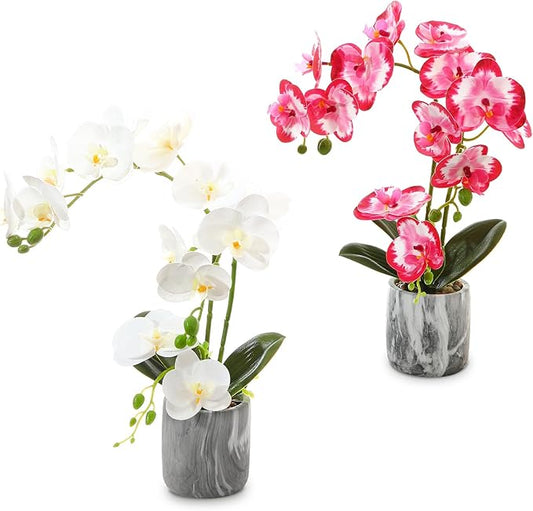 Fake Orchids Flowers in Pot Bendable Faux Orchids Artificial Flowers Washable Silk Orchid Phalaenopsis Decor for Home Wedding Table Centerpiece Bathroom Office