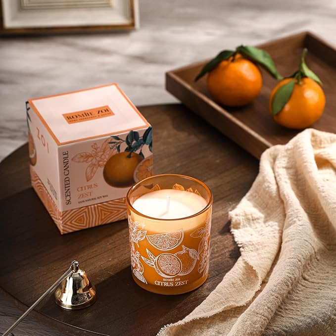 Scented Candle - Citrus - 6oz Aromatherapy Soy Wax Jar Candle for Home, Gifts for Women - 170g