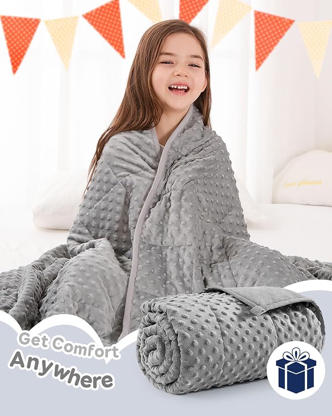 Kivik Weighted Blanket 7lbs, Small Minky Dotted Blankets, Soft Heavy Blanket Throw, Machine Washable, 41 x 60 Inches Grey