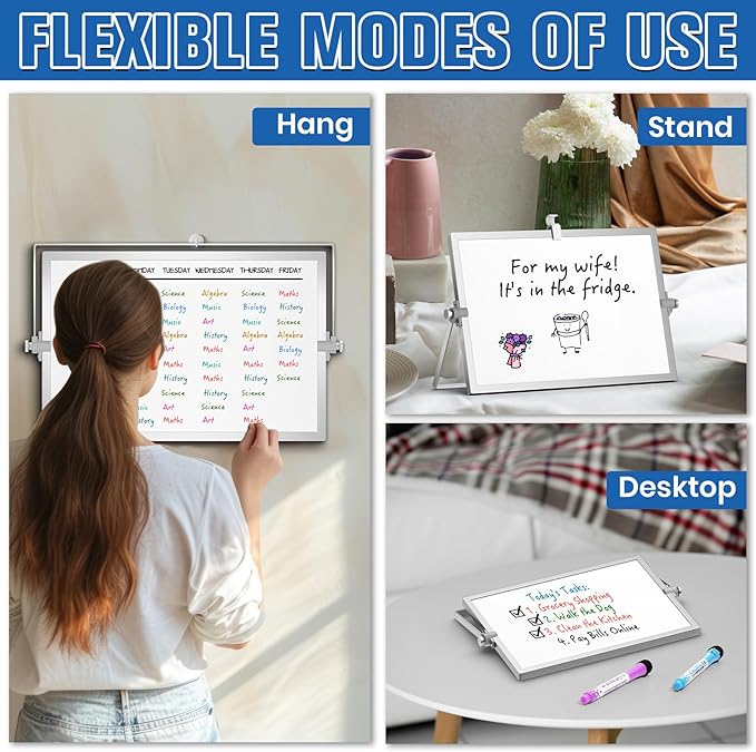 Grtard Magnetic Dry Erase White Board with Stand, 12''x8'' Double-Sided White Board for Kids, Desktop Whiteboard with Stand, Magnetic WhiteBoard Portable, Dry Erase Board for Kids, ToDo, Drawing