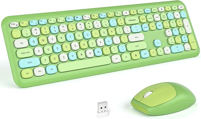 KNOWSQT Wireless Keyboard and Mouse Combo, Pale Green Full-Sized 2.4G Silent Keycap Colorful Keyboards, USB Dongle Plug Play, for Laptop, Windows, PC, Computer, Desktop