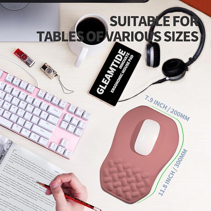 Ergonomic Raised Mouse Pad Wrist Support with Bilateral Slope Memory Foam Mousepad for Wrist Rest and Carpal Tunnel Pain Relief 11.8x7.9〃 Salmon Pink