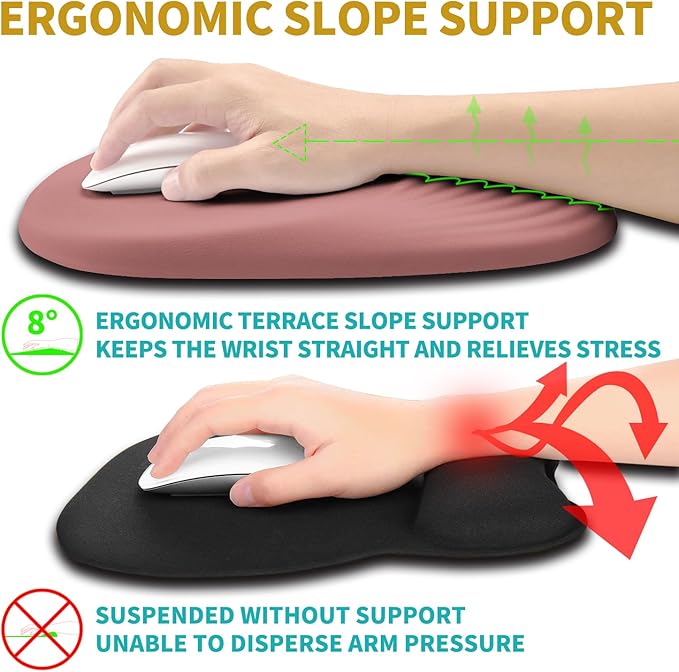 Hokafenle Ergonomic Mouse Pad Wrist Support with Stepped-Wedge Design, Wrist Rest Pain Relief Mousepad Filled with Memory Foam, Carpal Tunnel Mousepad for Wireless Mouse(12x8 inch, Pink)