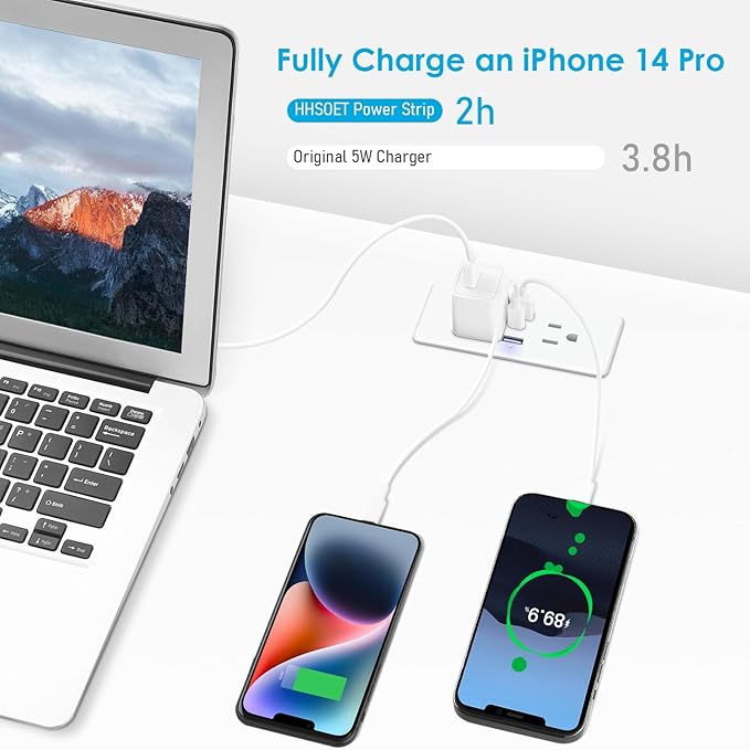 HHSOET 5 in 1 Recessed Power Strip Flat Plug, 20W Fast Charging Furniture Outlet with USB, Conference Recessed Socket with 2 AC Plugs, 2 USB Ports 1 USB-C, 10ft Power Cord. (White)