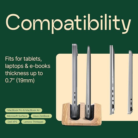 THEHRDWOOD Dual Laptop Stand Vertical Laptop Holder for Desk - All MacBook Vertical Stand up to 0.7'' Thick - Notebook Stand Handmade of Natural Wood - MacBook Holder (Dual Oak)