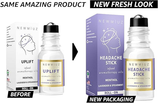 Migraine Roll On Stick - Menthol Fast Cooling Comfort for Your Headache Tension. Aromatherapy Essential Oils Blend Peppermint Lavender Spearmint. Self Care Calming Gift for Women Men. Made in USA